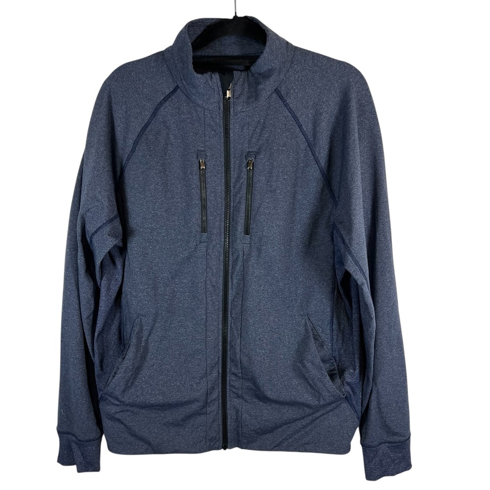 Lululemon Mens Blue Heathered Full Zip Training Jacket Mock Neck Raglan SleeveXL